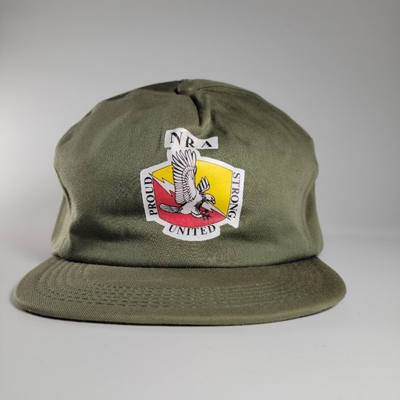Vtg NRA Snapback Made In USA "Proud Strong United" Army Green Trucker Cap Hat - Picture 1 of 8